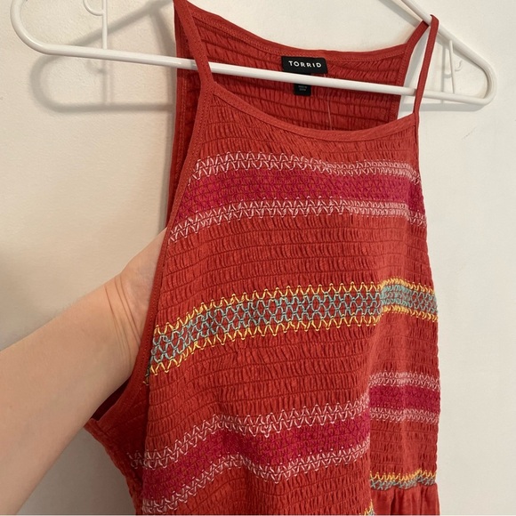 NEW NWT TORRID 3 Plus Size Super Soft Smocked High Neck Babydoll Top Orange Tank - Picture 8 of 15